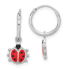 QE17617 Sterling Silver Rhodium-plated Madi K Enamel Ladybug Hoop Earrings