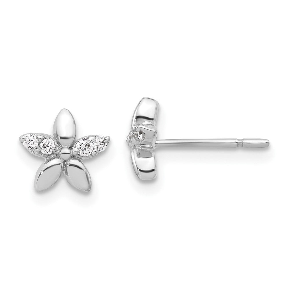 QE17623 Sterling Silver Rhodium-plated CZ Flower Post Earrings
