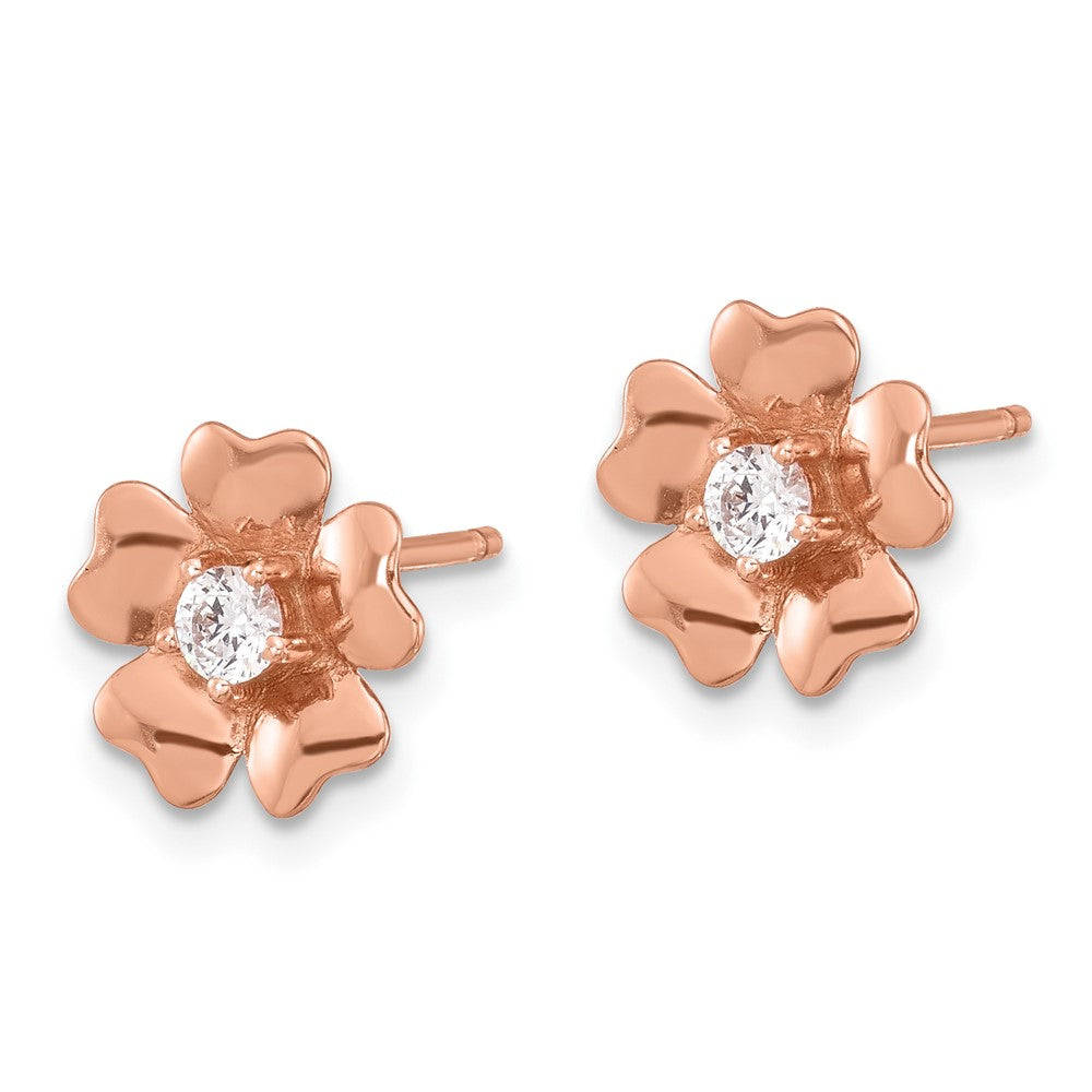 QE17633RP Sterling Silver Rose-tone CZ Flower Post Earrings