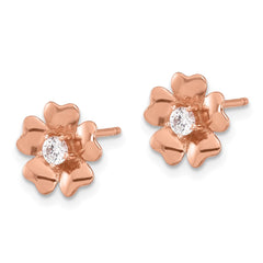 QE17633RP Sterling Silver Rose-tone CZ Flower Post Earrings