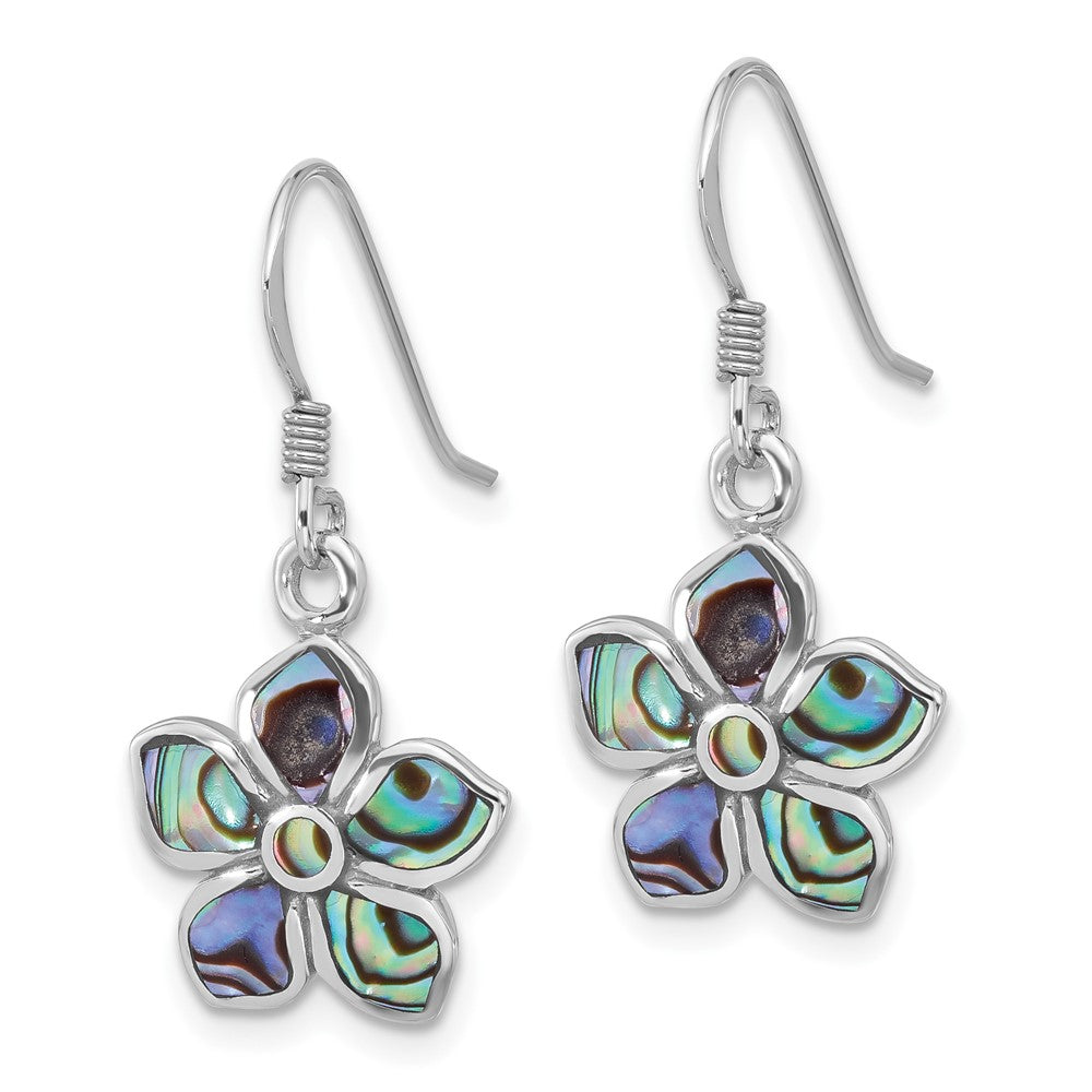 QE17640 Sterling Silver Rhodium-Plated Polished Abalone Flower Dangle Earrings