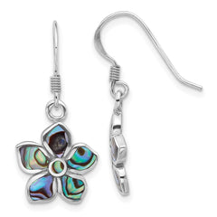 QE17640 Sterling Silver Rhodium-Plated Polished Abalone Flower Dangle Earrings