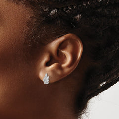 QE17644 Sterling Silver Rhodium-plated CZ Leaf Post Earrings