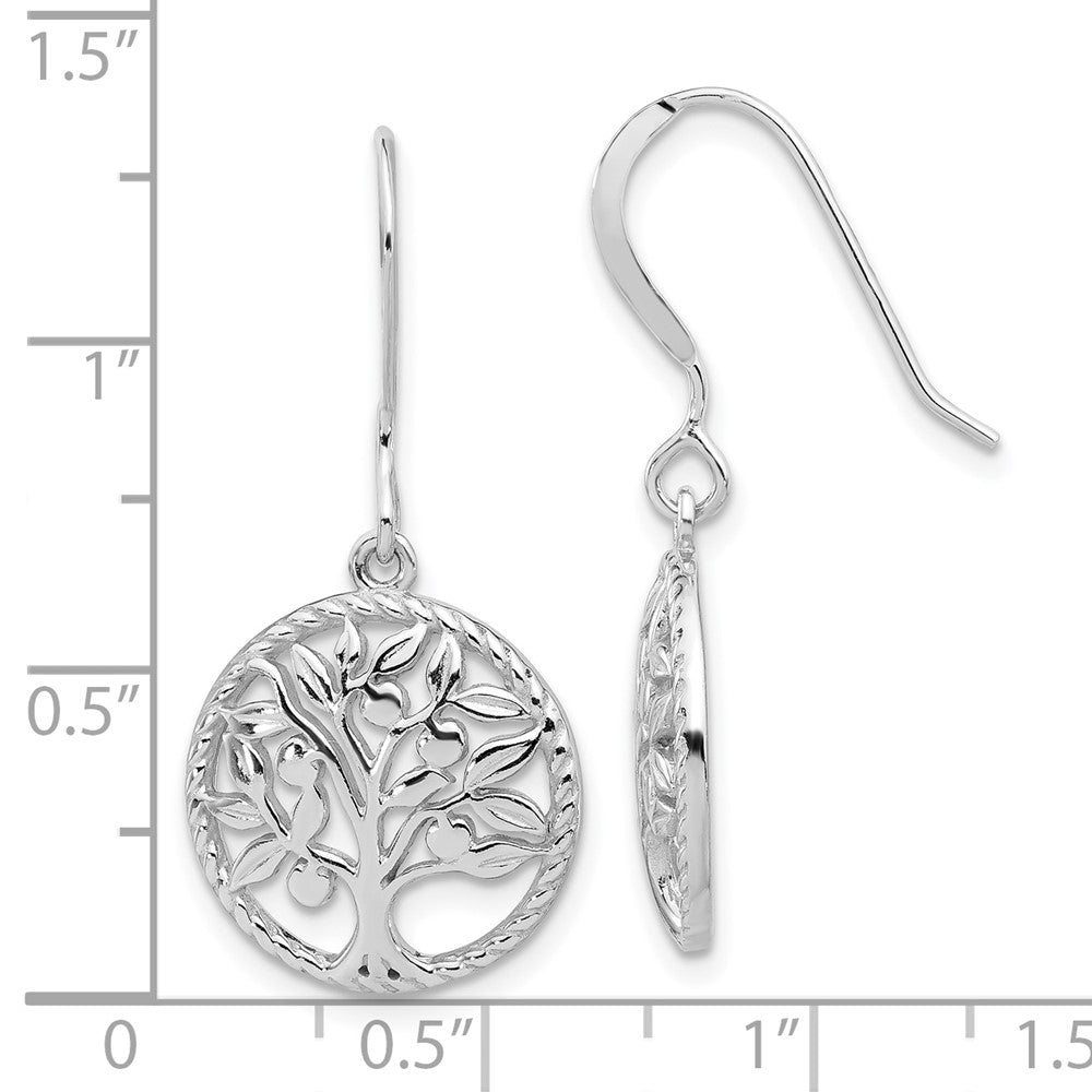 QE17646 Sterling Silver Rhodium-plated Tree of Life Dangle Earrings