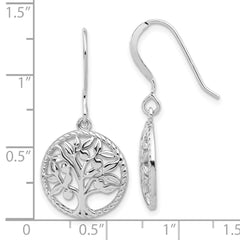 QE17646 Sterling Silver Rhodium-plated Tree of Life Dangle Earrings