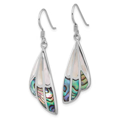 QE17653 SS Rhod-Plated Polished Abalone w/MOP Butterfly Wing Earrings