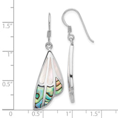QE17653 SS Rhod-Plated Polished Abalone w/MOP Butterfly Wing Earrings