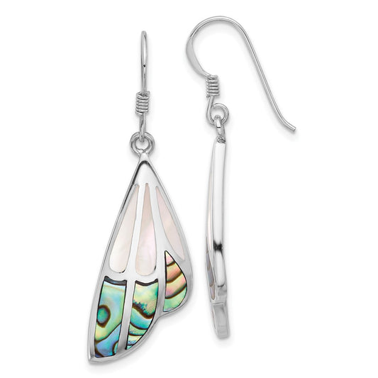 QE17653 SS Rhod-Plated Polished Abalone w/MOP Butterfly Wing Earrings