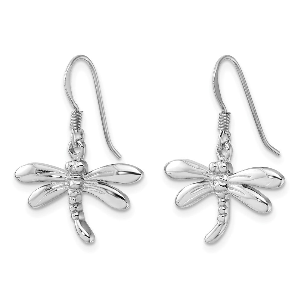 QE17656 Sterling Silver Rhodium-Plated Polished Dragonfly Dangle Earrings