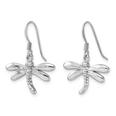 QE17656 Sterling Silver Rhodium-Plated Polished Dragonfly Dangle Earrings