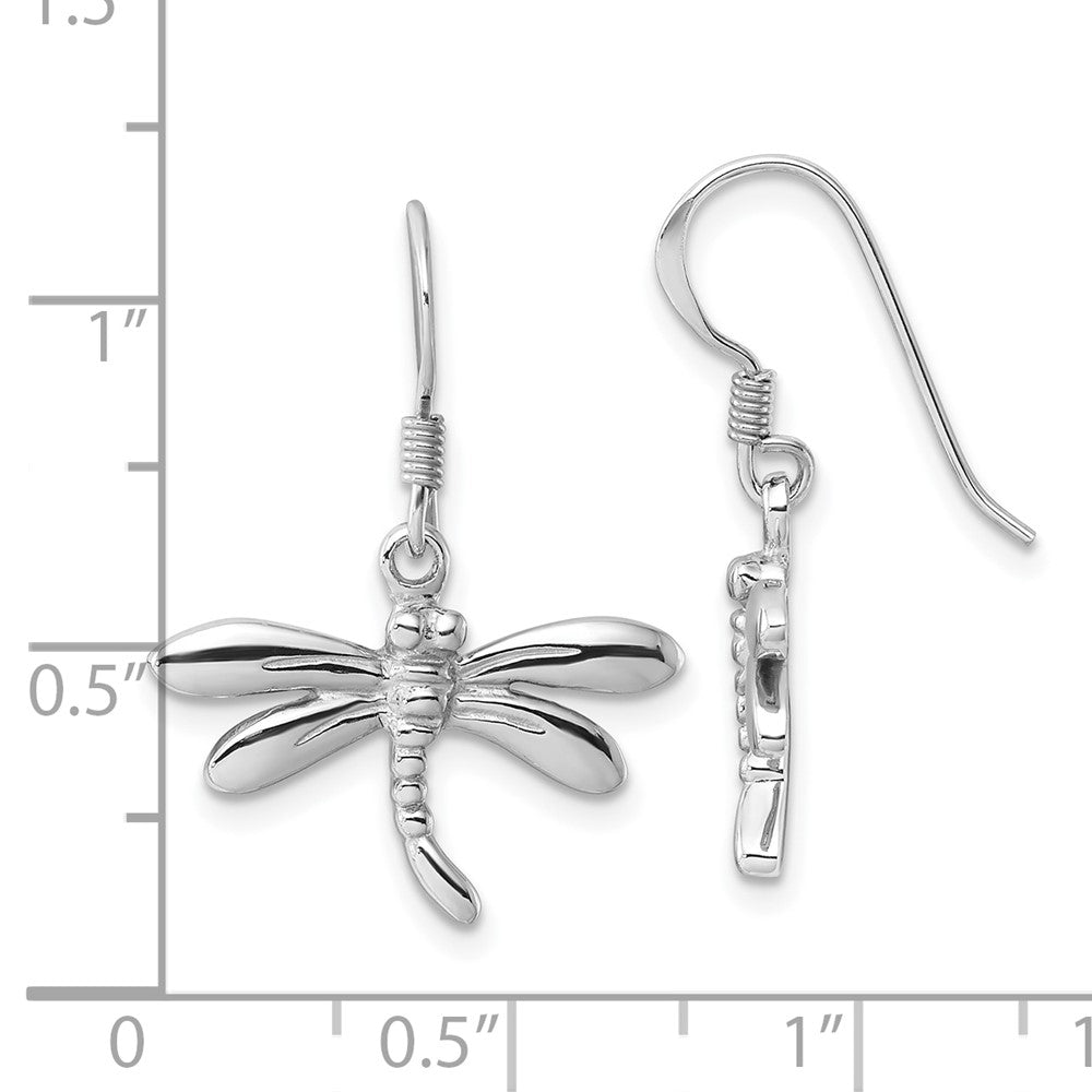 QE17656 Sterling Silver Rhodium-Plated Polished Dragonfly Dangle Earrings
