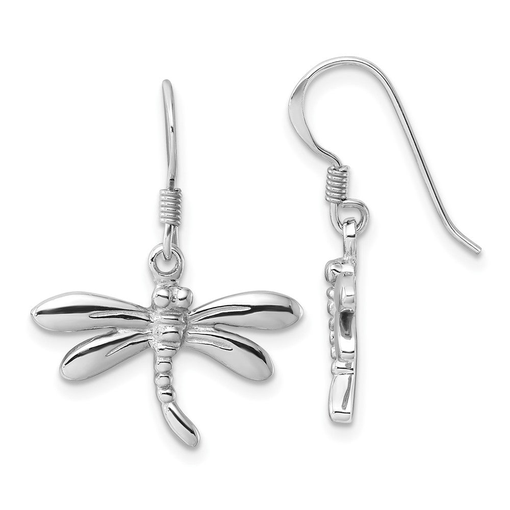 QE17656 Sterling Silver Rhodium-Plated Polished Dragonfly Dangle Earrings