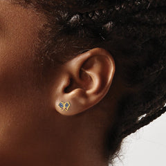 QE17659 SS Gold-tone Blk Rhod Blue Nano Crystal .04 Cr. Ruby Butterfly Earrings