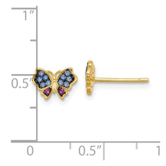 QE17659 SS Gold-tone Blk Rhod Blue Nano Crystal .04 Cr. Ruby Butterfly Earrings