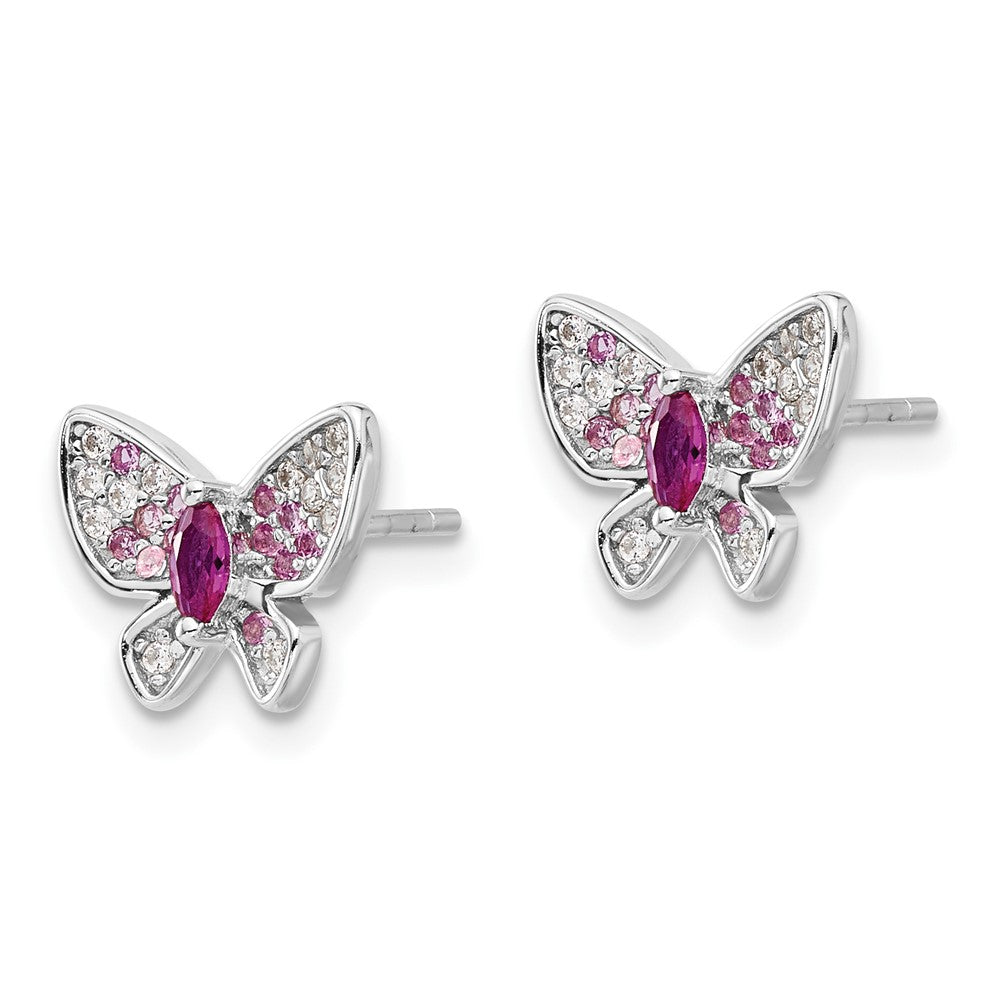 QE17660 Sterling Silver Rhodium-plated Pink and White CZ Butterfly Post Earrings
