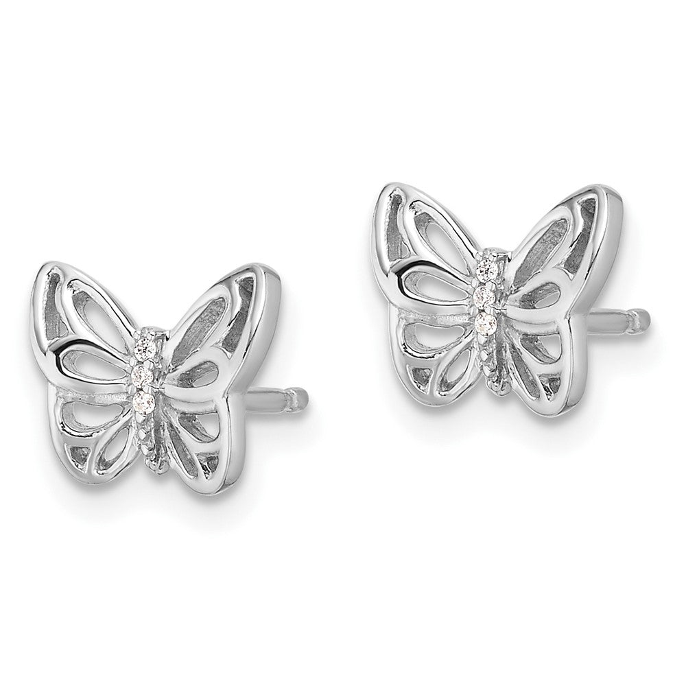 QE17661 Sterling Silver Rhodium-plated CZ Butterfly Post Earrings