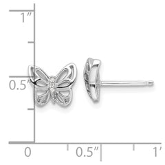 QE17661 Sterling Silver Rhodium-plated CZ Butterfly Post Earrings