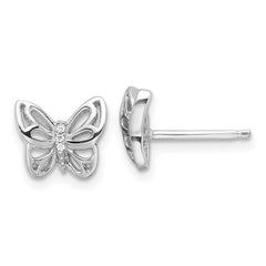 QE17661 Sterling Silver Rhodium-plated CZ Butterfly Post Earrings