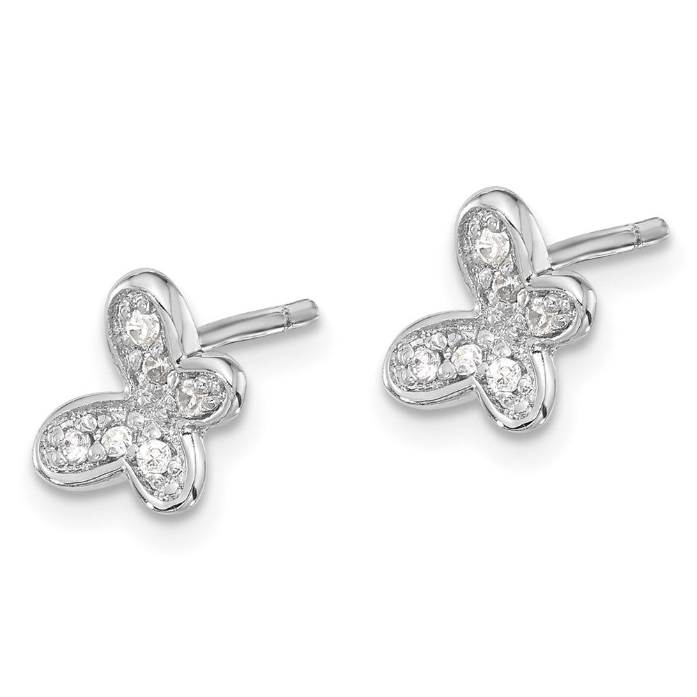 QE17662 Sterling Silver Rhodium-plated CZ Butterfly Post Earrings