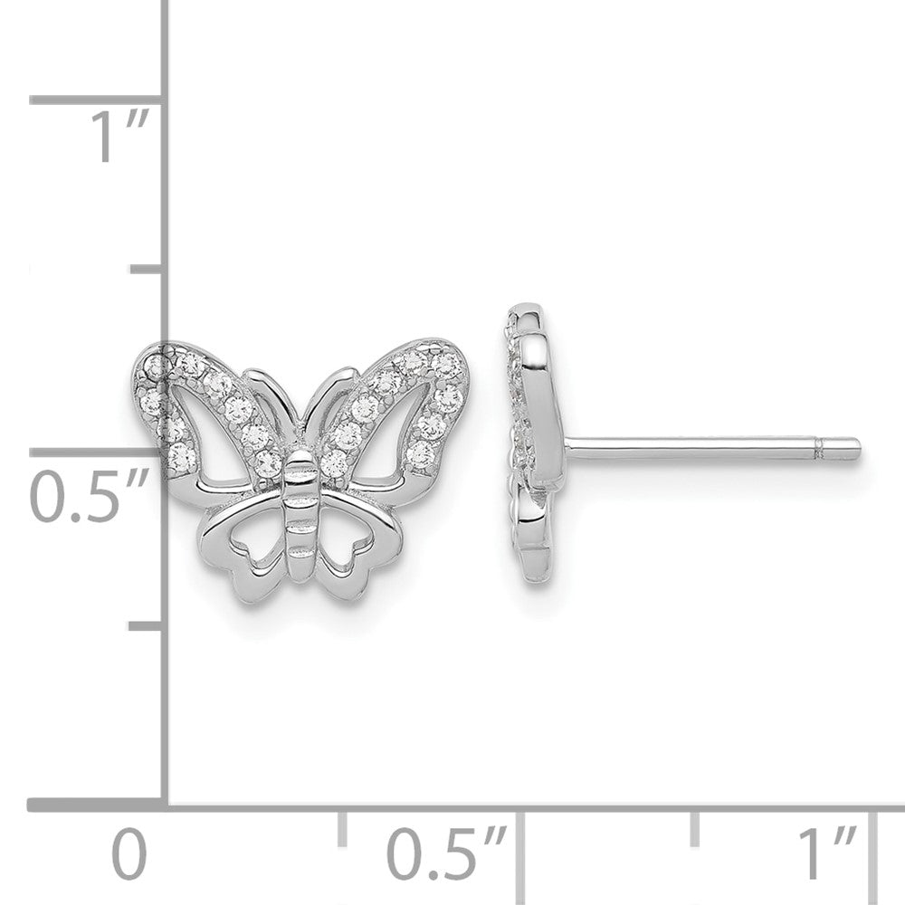 QE17663 Sterling Silver Rhodium-plated CZ Butterfly Post Earrings