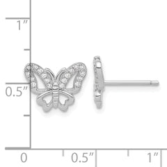 QE17663 Sterling Silver Rhodium-plated CZ Butterfly Post Earrings