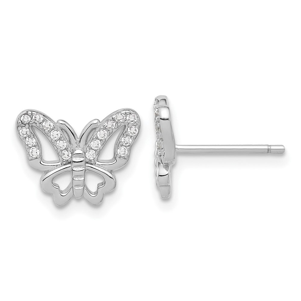 QE17663 Sterling Silver Rhodium-plated CZ Butterfly Post Earrings