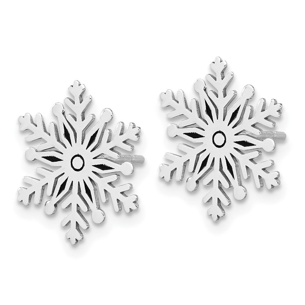 QE17668 Sterling Silver Rhodium-plated Enamel Snowflake Post Earrings