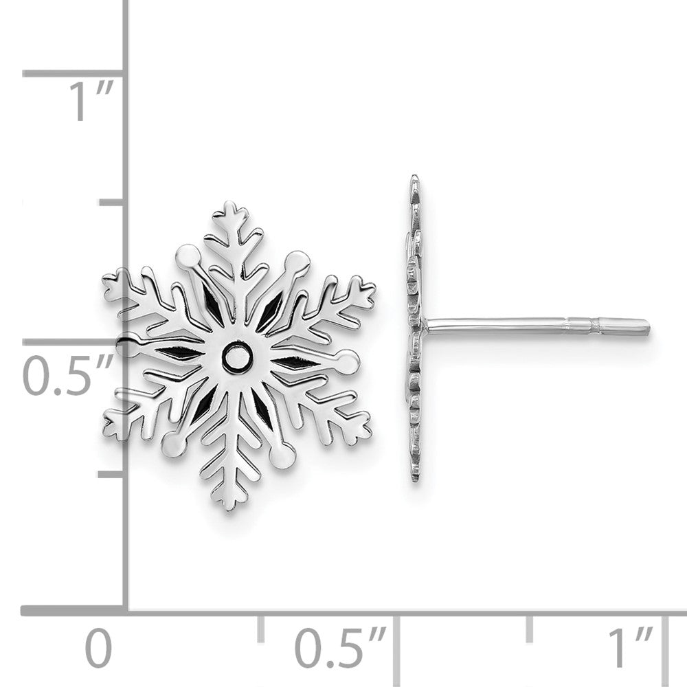QE17668 Sterling Silver Rhodium-plated Enamel Snowflake Post Earrings