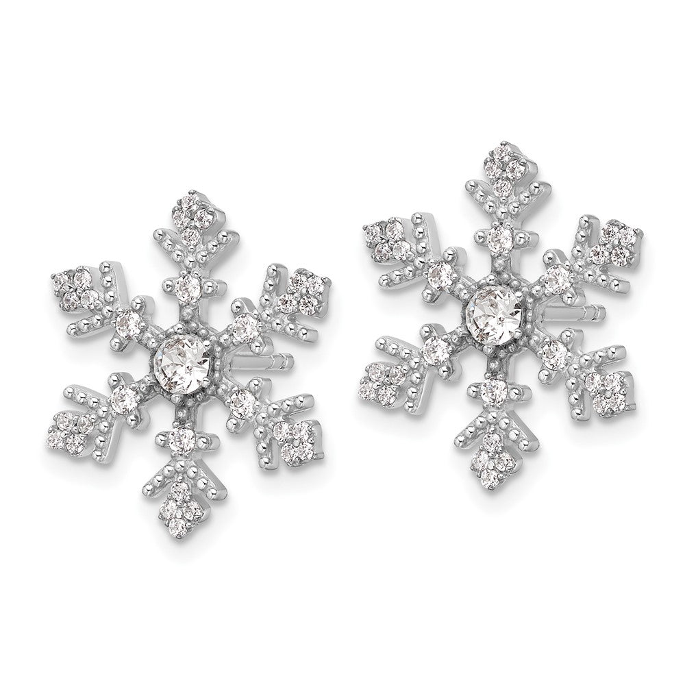 QE17669 Sterling Silver Rhodium-plated CZ Crystal Snowflake Post Earrings
