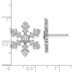 QE17669 Sterling Silver Rhodium-plated CZ Crystal Snowflake Post Earrings