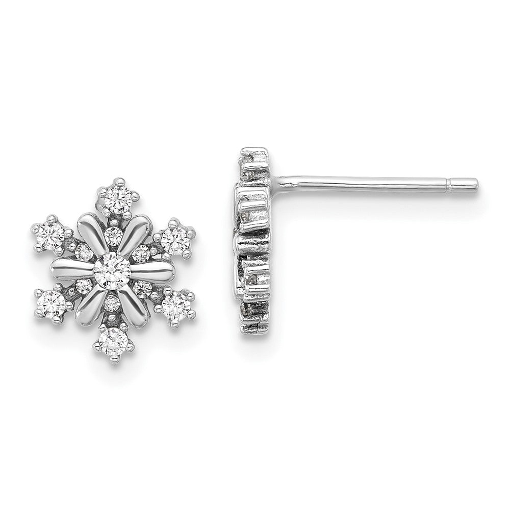 QE17671 Sterling Silver Rhodium-plated CZ Snowflake Post Earrings