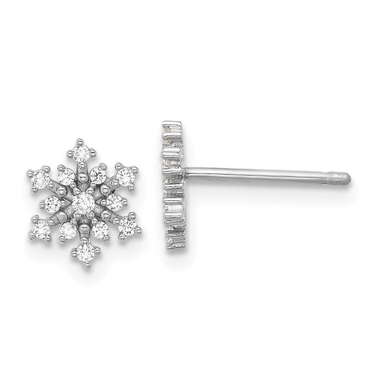 QE17672 Sterling Silver Rhodium-plated Polished CZ Snowflake Post Earrings