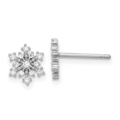 QE17672 Sterling Silver Rhodium-plated Polished CZ Snowflake Post Earrings