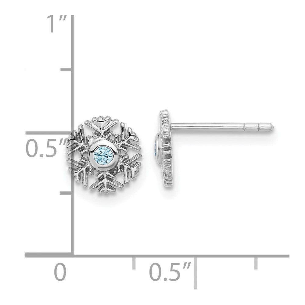 QE17673 Sterling Silver Rhodium-plated Aqua CZ Snowflake Post Earrings