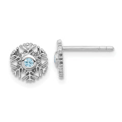 QE17673 Sterling Silver Rhodium-plated Aqua CZ Snowflake Post Earrings