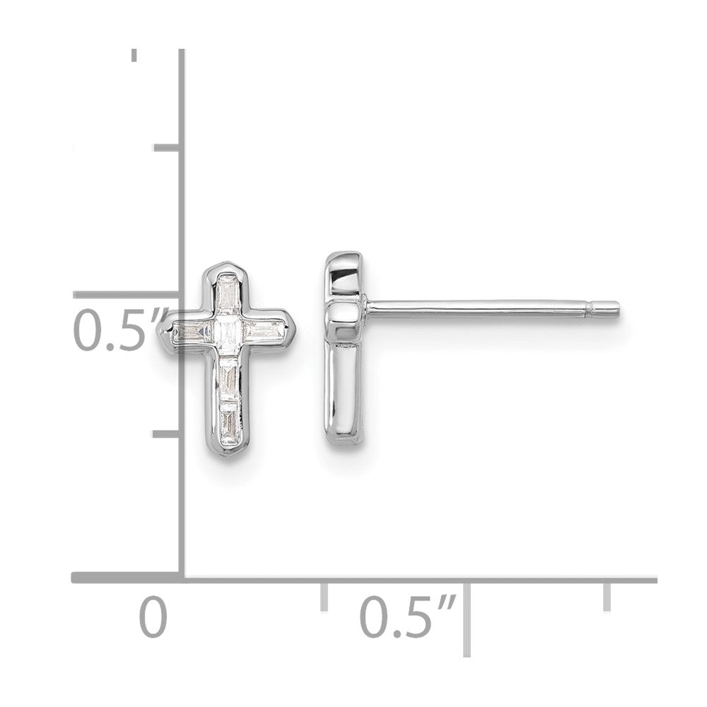 QE17682 Sterling Silver Rhodium-plated Polished CZ Cross Post Earrings