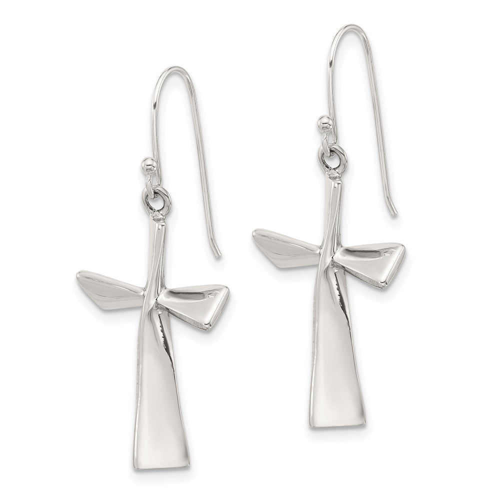 QE17684 Sterling Silver Polished Cross Dangle Earrings