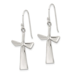 QE17684 Sterling Silver Polished Cross Dangle Earrings