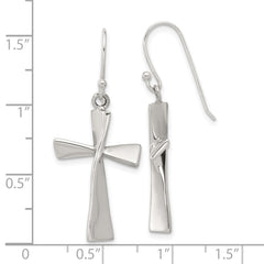 QE17684 Sterling Silver Polished Cross Dangle Earrings