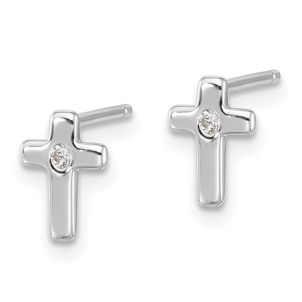 QE17685 Sterling Silver Rhodium-plated Polished CZ Cross Post Earrings