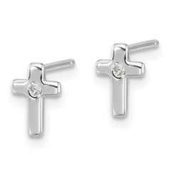 QE17685 Sterling Silver Rhodium-plated Polished CZ Cross Post Earrings