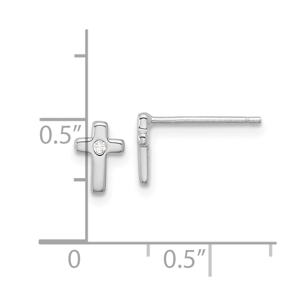 QE17685 Sterling Silver Rhodium-plated Polished CZ Cross Post Earrings