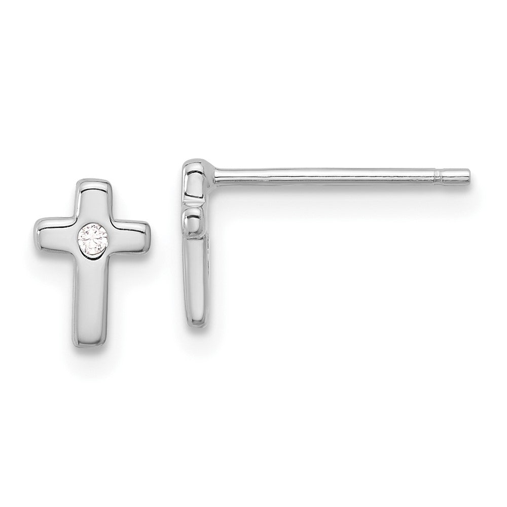 QE17685 Sterling Silver Rhodium-plated Polished CZ Cross Post Earrings