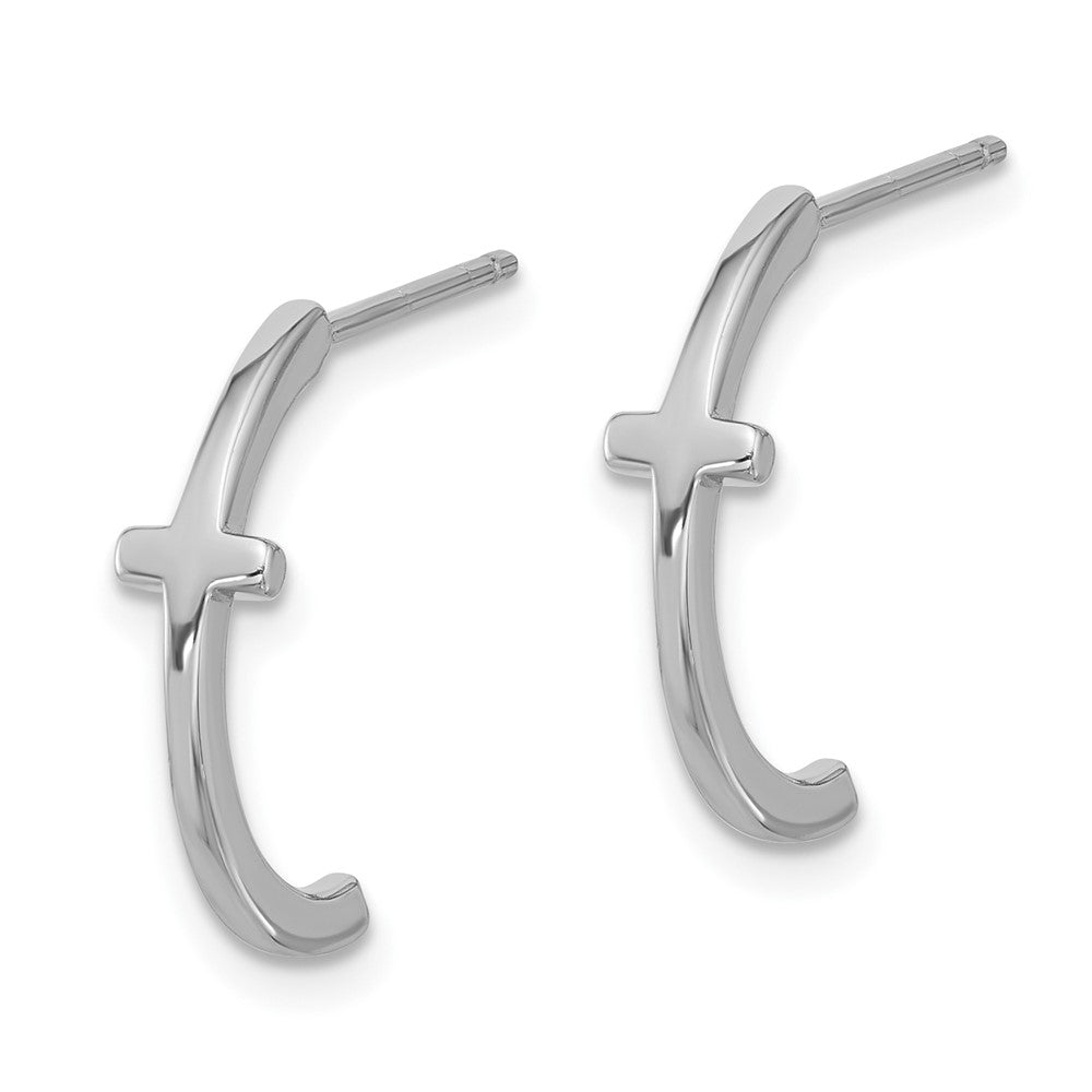QE17690 Sterling Silver Rhodium-plated Polished Cross Post J-Hoop Earrings