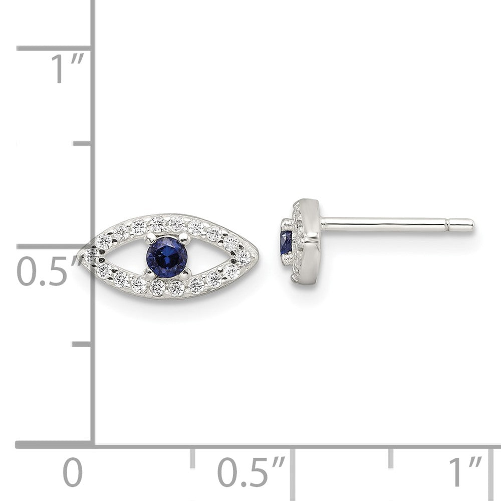 QE17700 Sterling Silver E-Coating Polished Blue & White CZ Evil Eye Post Earrings
