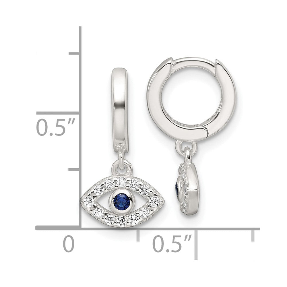 QE17702 Sterling Silver E-Coating Blue & White CZ Evil Eye Dangle Hoop Earrings