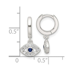 QE17702 Sterling Silver E-Coating Blue & White CZ Evil Eye Dangle Hoop Earrings
