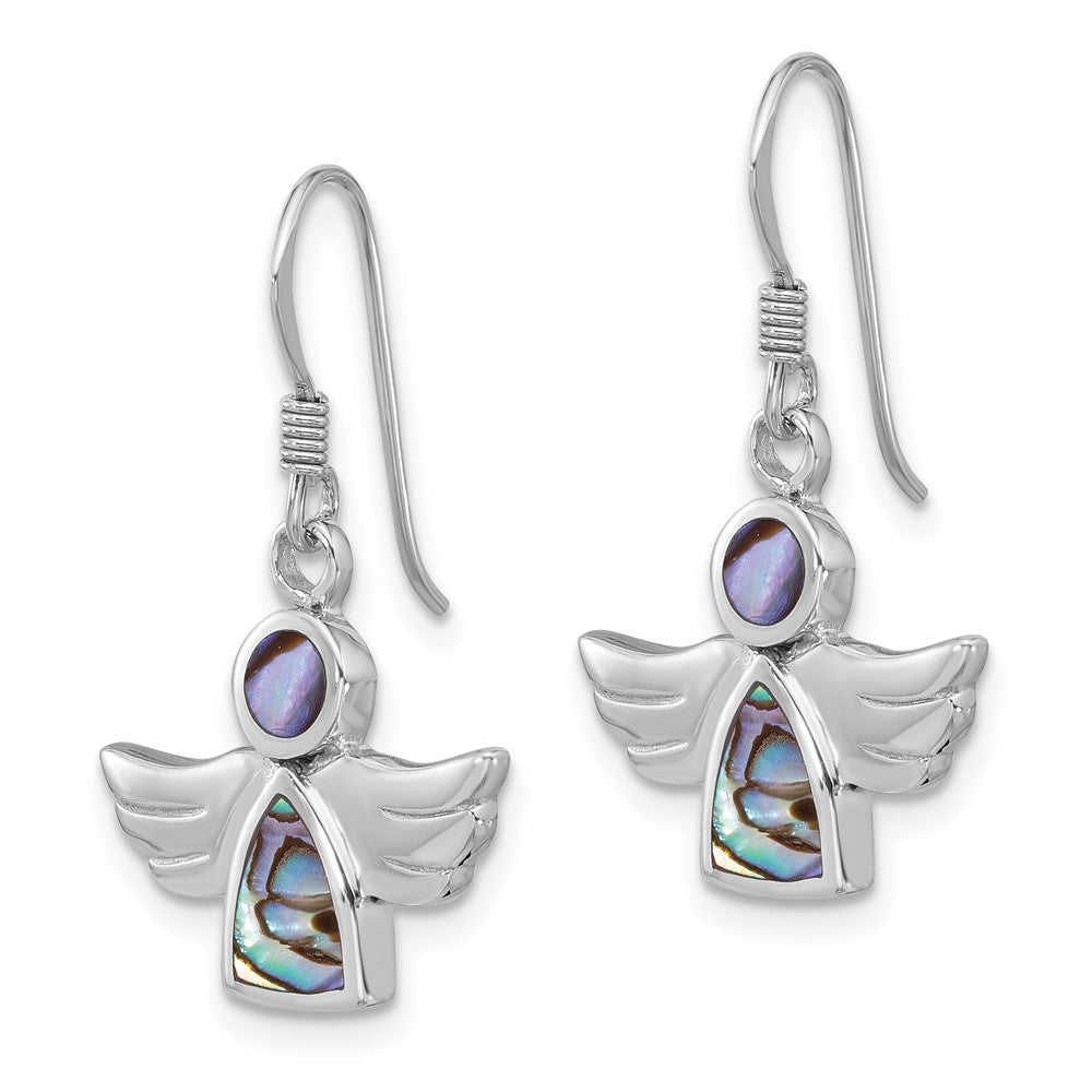 QE17708 Sterling Silver Rhodium-plated Polished Abalone Angel Dangle Earrings