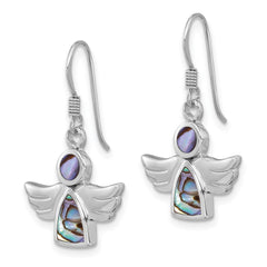 QE17708 Sterling Silver Rhodium-plated Polished Abalone Angel Dangle Earrings