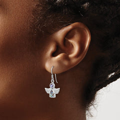 QE17708 Sterling Silver Rhodium-plated Polished Abalone Angel Dangle Earrings